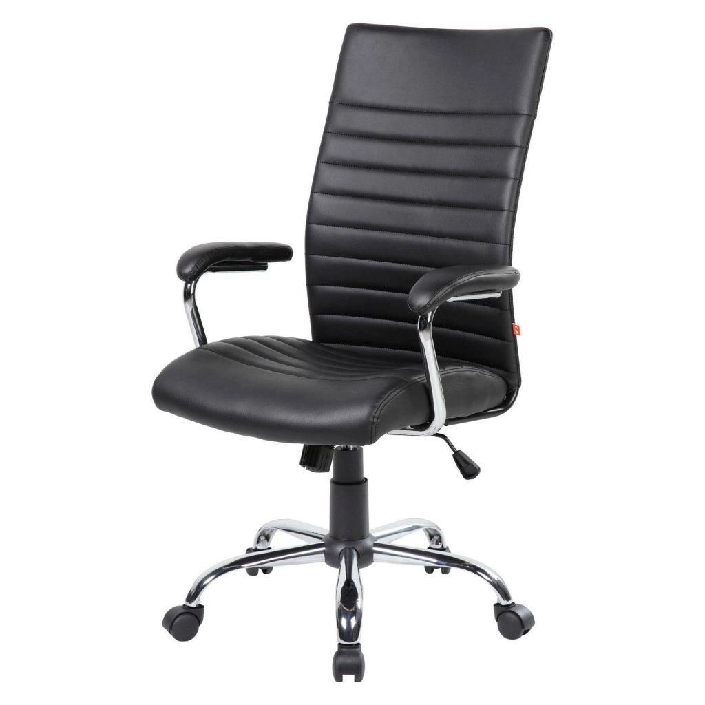 Sedia da ufficio Basciano, Poltrona presidenziale con braccioli, Sedia ergonomica da ufficio, 63x65h108/118 cm, Nero