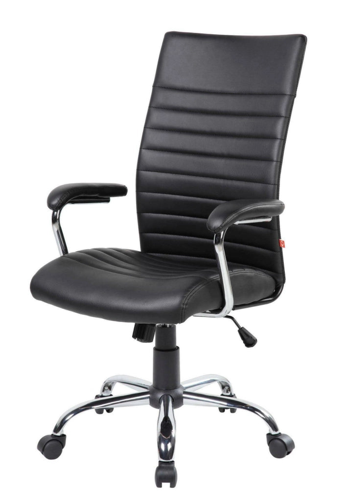 Sedia da ufficio Basciano, Poltrona presidenziale con braccioli, Sedia ergonomica da ufficio, 63x65h108/118 cm, Nero