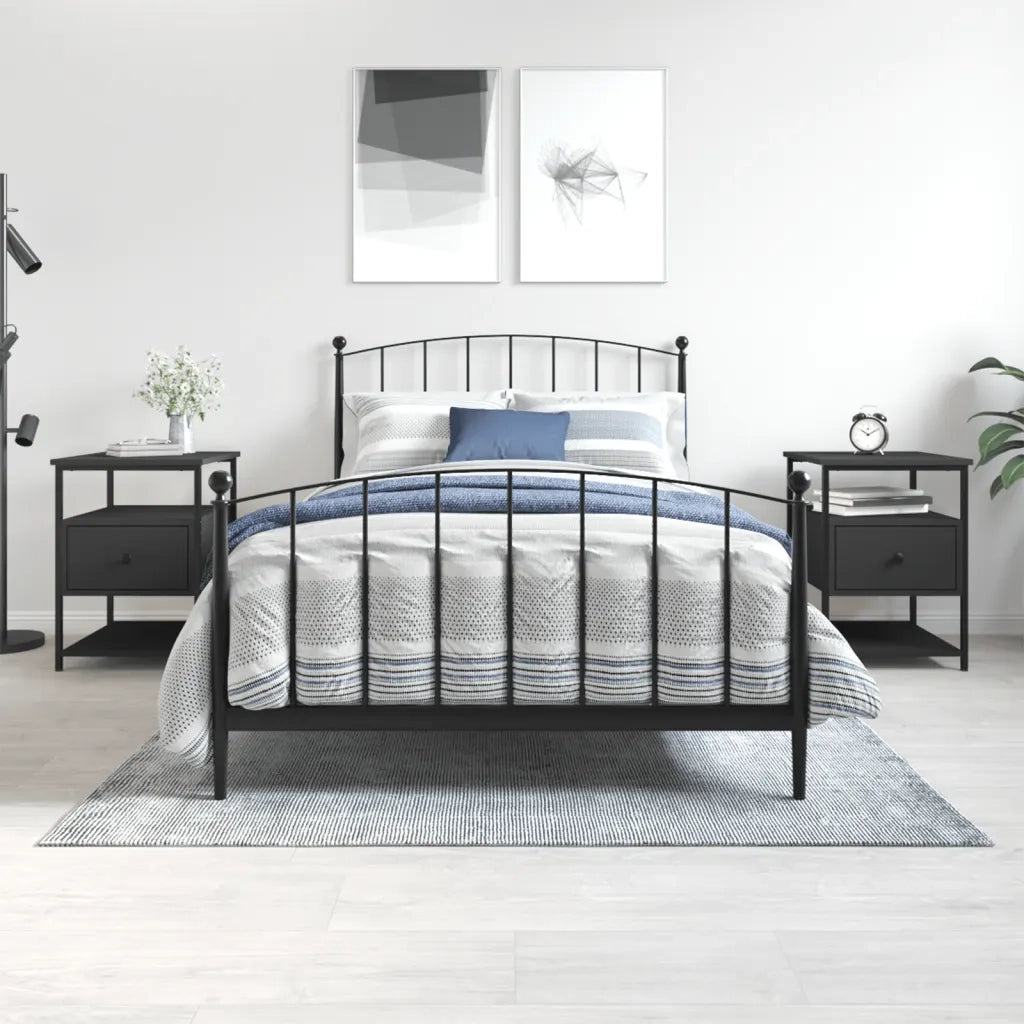 Set di 2 Comodini | Armadio da Notte | Mobiletto da notte Neri 40x42x56 cm in Legno Multistrato