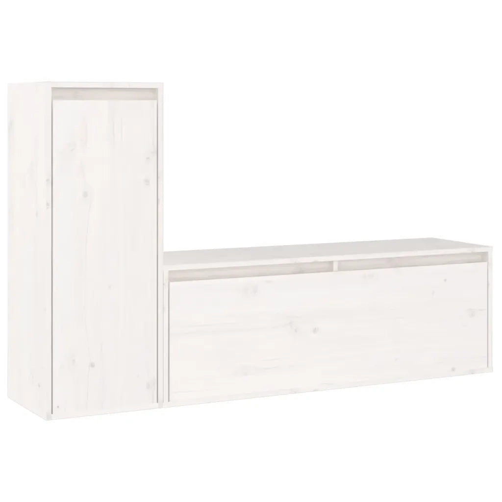 Mobili Porta TV 2 pz Bianchi in Legno Massello di Pino