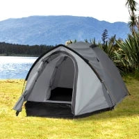 Tenda da Campeggio 2 Posti Impermeabile con Vestibolo, Finestre e Porte con Cerniera, 325x183x130cm Grigio