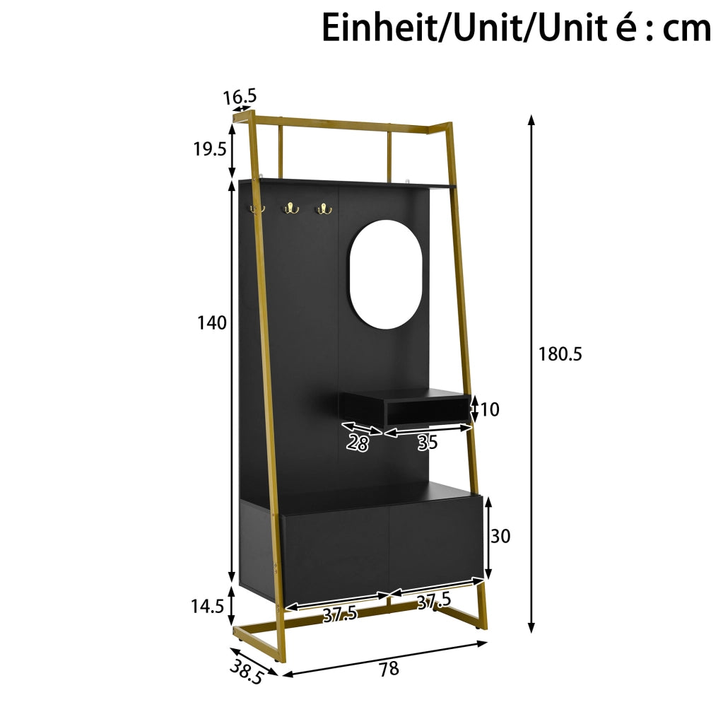 GUARDAROBA Compatto con Specchio e Scarpiera 78x38,5x180,5 cm Nero MDF e Metallo