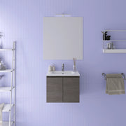 Mobile da bagno sospeso 60cm rovere scuro con lavabo e specchio | Rata
