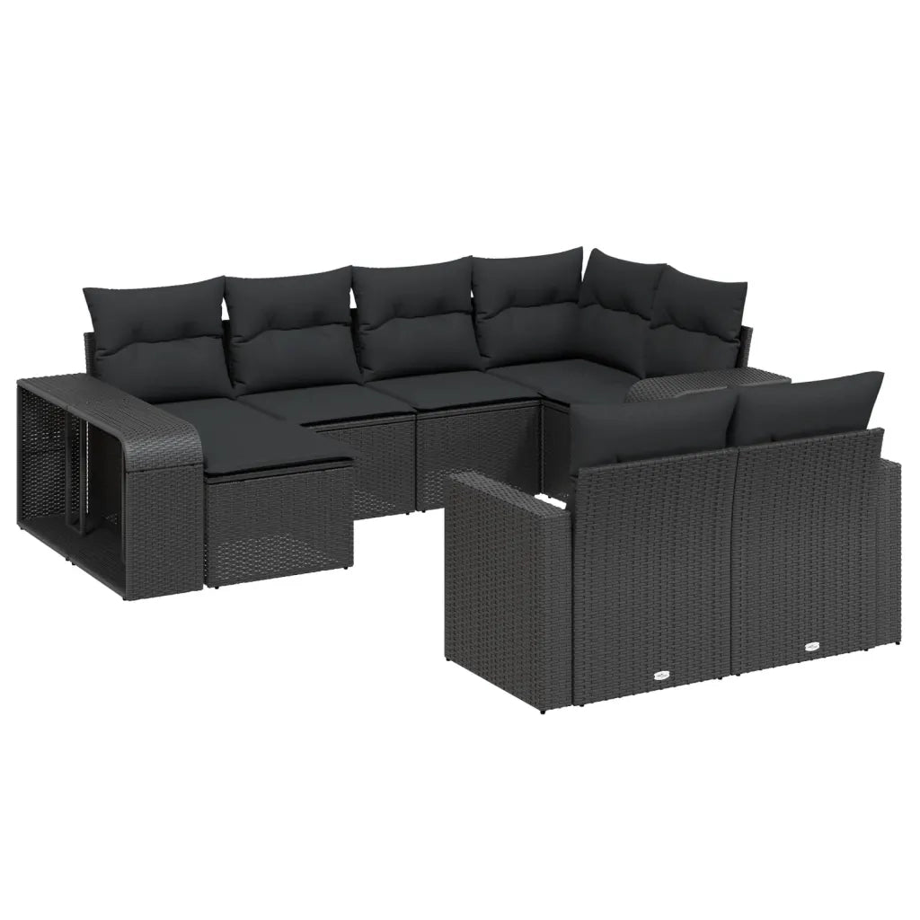 Set Divani da Giardino 10pz con Cuscini in Polyrattan Nero 3228895