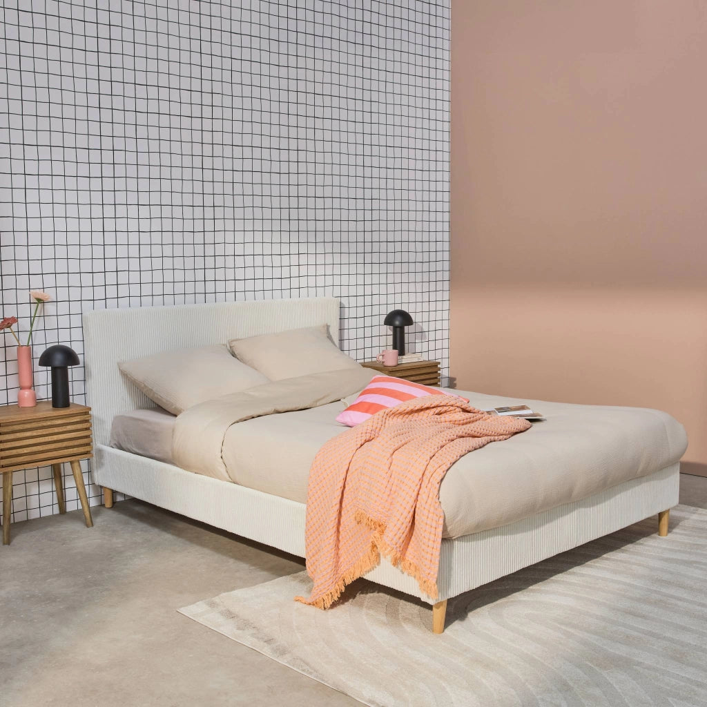 Struttura letto con rete a doghe e testiera 140x190cm, velluto a coste