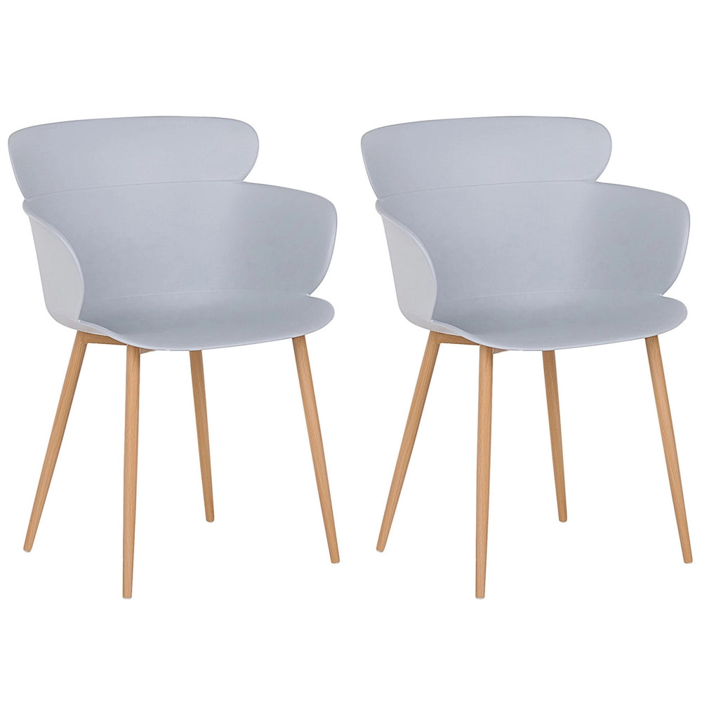 Set di 2 sedie da pranzo grigio materiale sintetico gambe in metallo schienale ergonomico moderno soggiorno