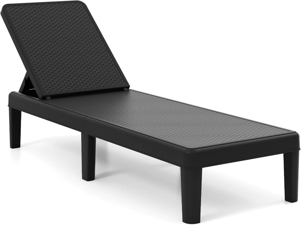 Lettino Prendisole da Giardino, Sdraio con Schienale Inclinabile a 4 Livelli, in PP Rattan, Resistente alle Intemperie, per Esterno, Terrazza, Balcone, Spiaggia e Mare, Portata 150 kg (Nero)