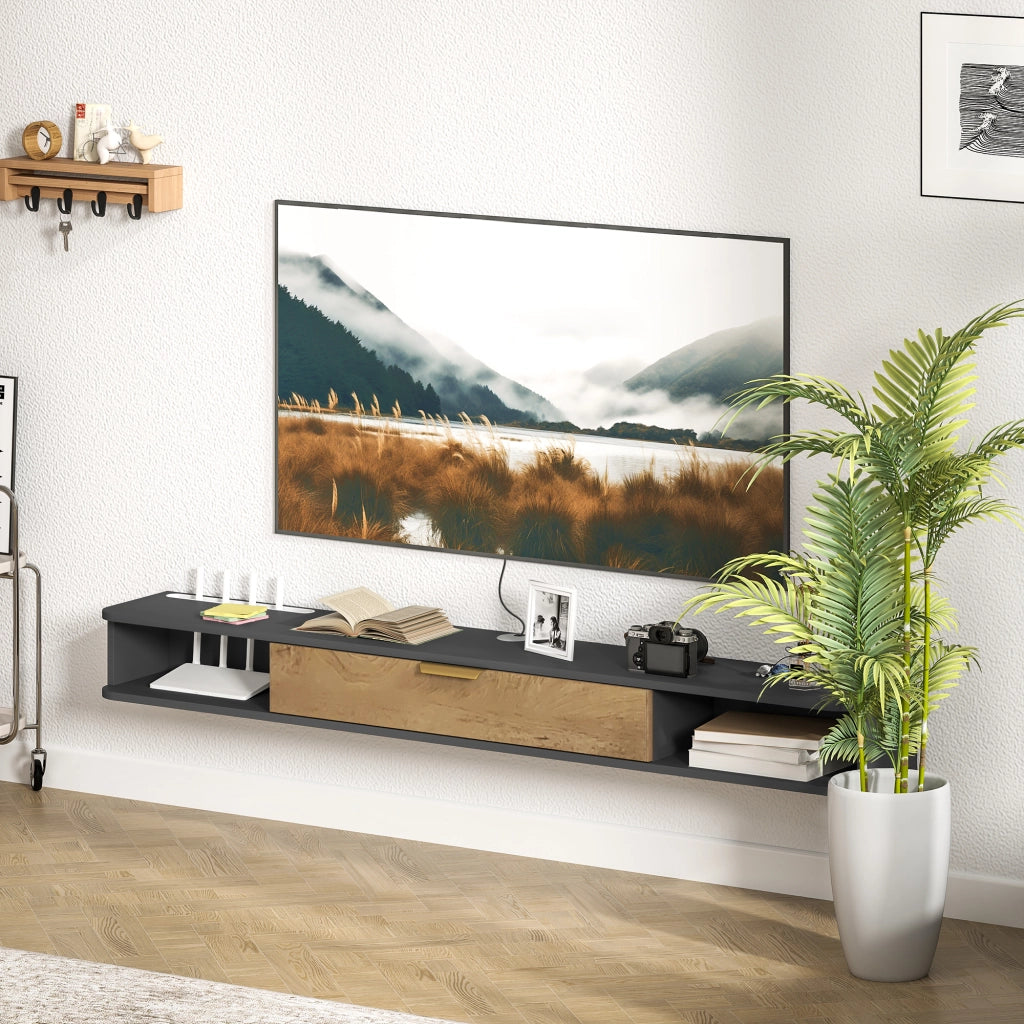 Mobile TV sospeso con ante e passacavi ¨C Xylo ¨C Grigio 160x24x16 cm