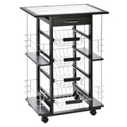 Carrello da cucina con ruote e cestini ¨C zephmum ¨C nero, bianco, legno, metallo, 4 cestini