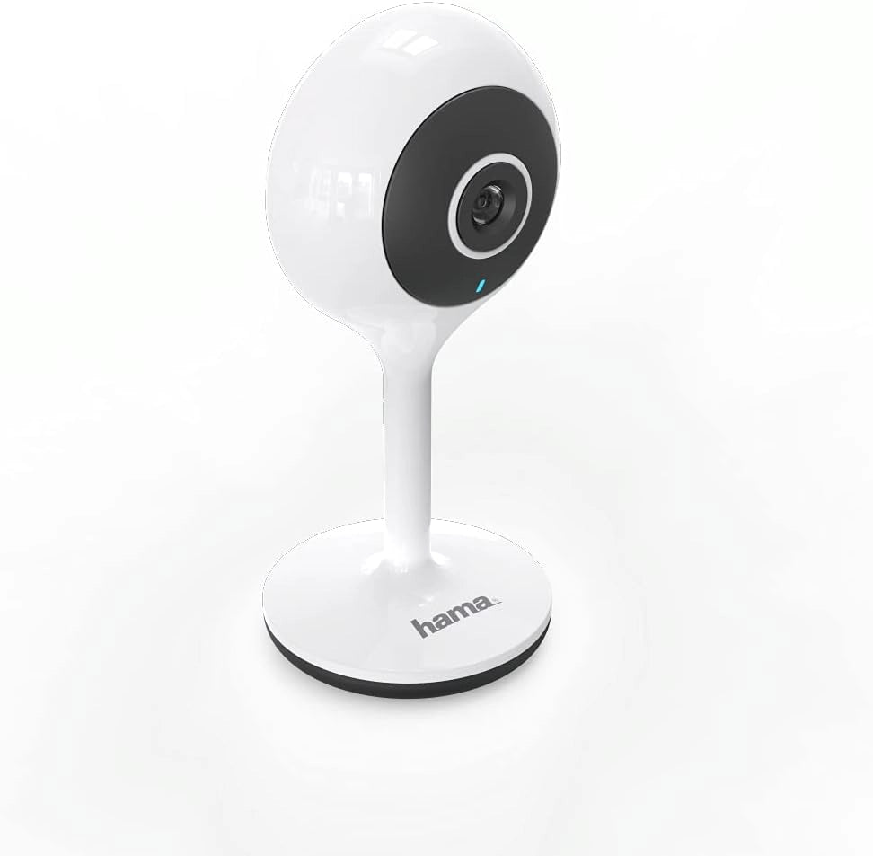 WiFi camera 1080p (Full HD), app, motion sensor, visione notturna, da interno, compatibile con Amazon e Google, bianco