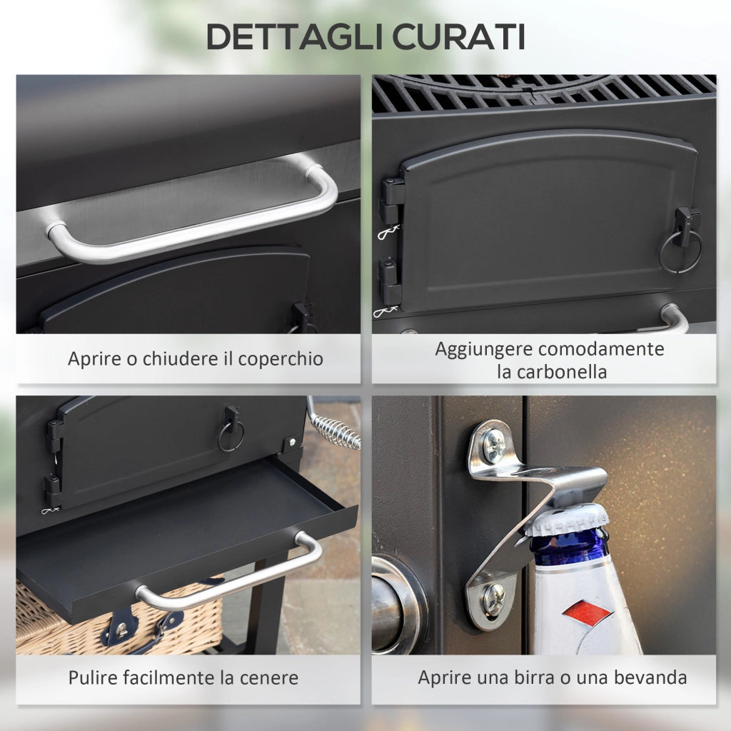 Barbecue da Giardino con Griglia e Affumicatore ¨C zephmum ¨C Nero, Metallo e Ghisa, 124x66x112 cm