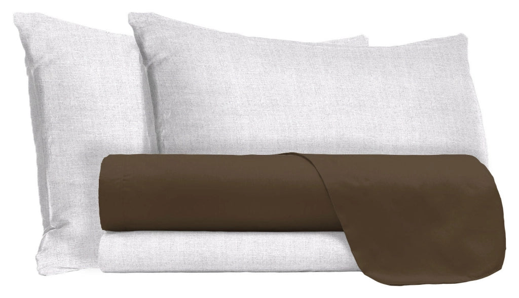 Set Lenzuola Singolo Sopra Sotto e Federe in Cotone Cioccolato