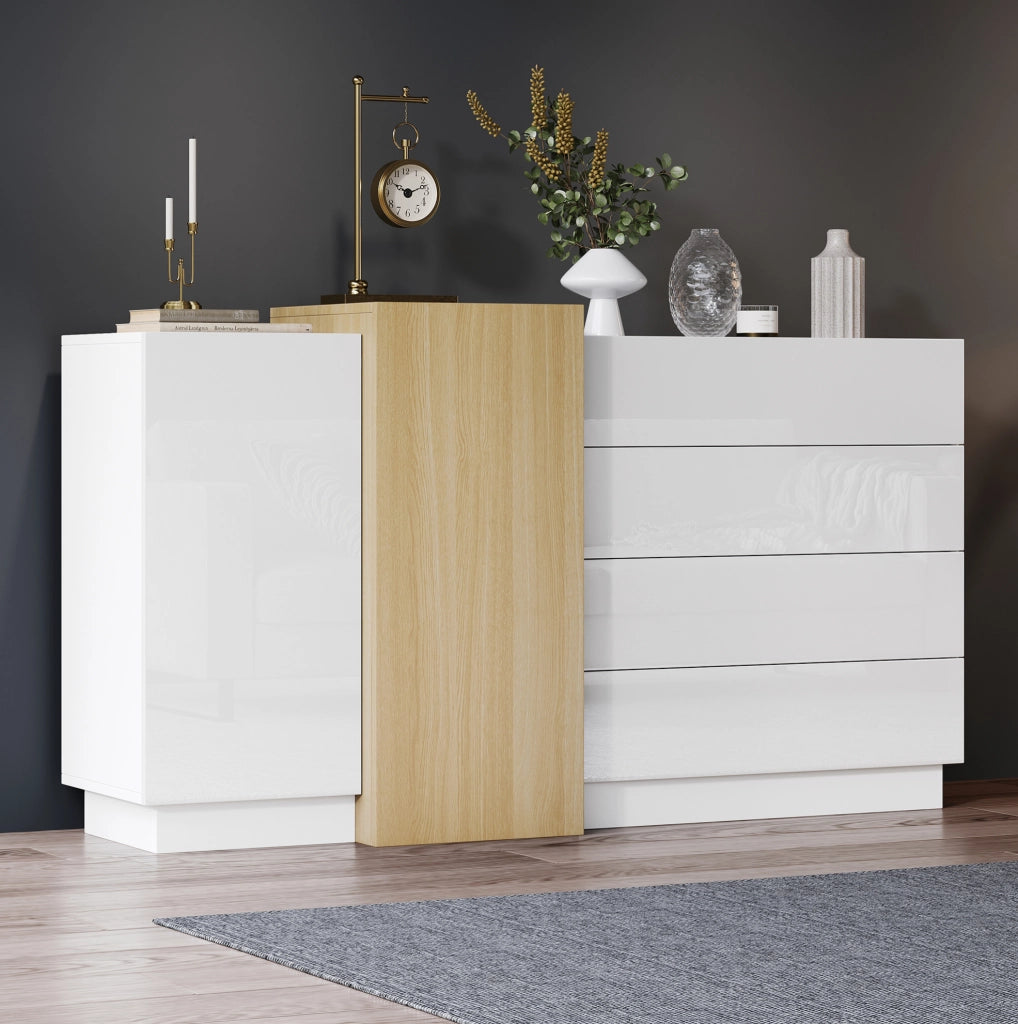 Credenza moderna bianca lucida con contenitore integrato