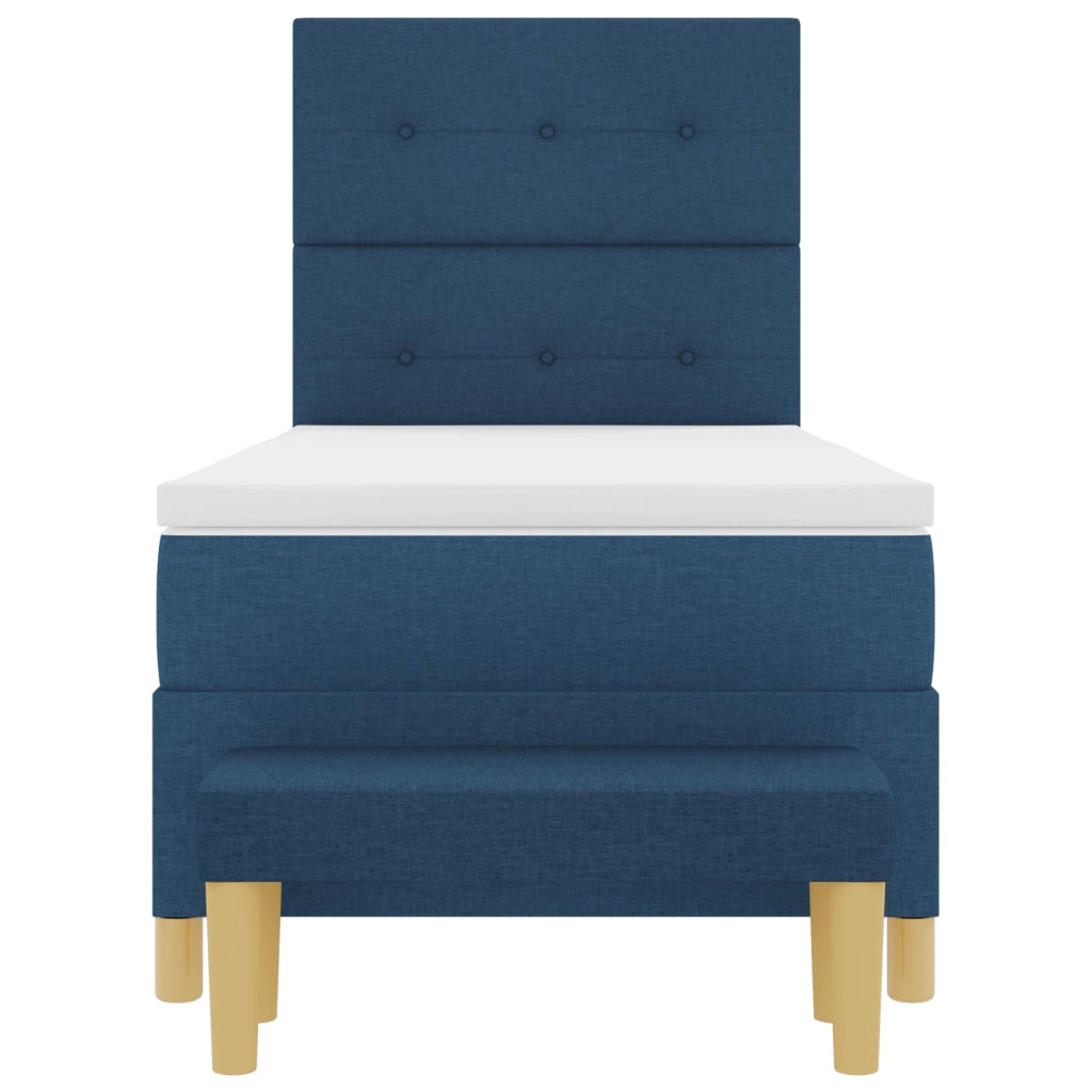Letto Box Spring con Materasso e Panchina Blu 100x200 cm Tessuto