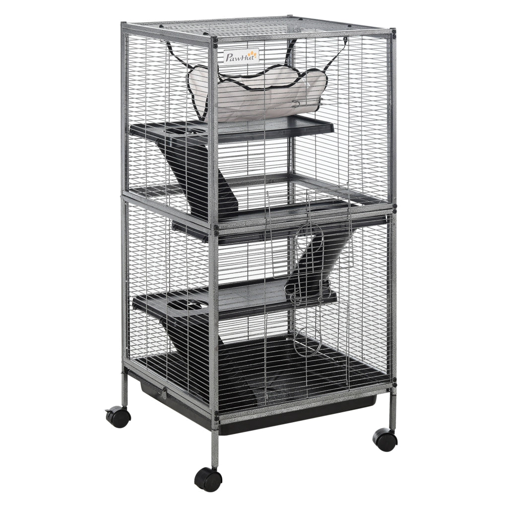 Gabbia per Cincill¨¤ e Porcellini d'India con 3 Ripiani e Ruote ¨C ZephMum ¨C Grigio 52x52x113.5cm