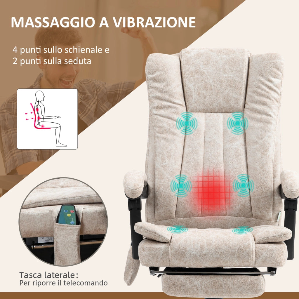 Poltrona Massaggiante e Riscaldante con Poggiapiedi ¨C Zephmum ¨C Microfibra Crema 62x70x113-120 cm