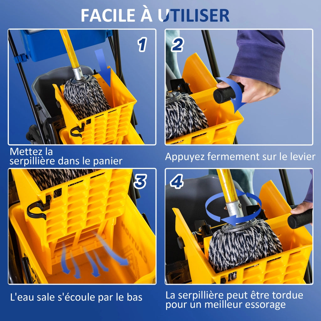 Carrello per pulizia con cestino e secchio 26 L ¨C zephmum ¨C 78x45x95 cm giallo