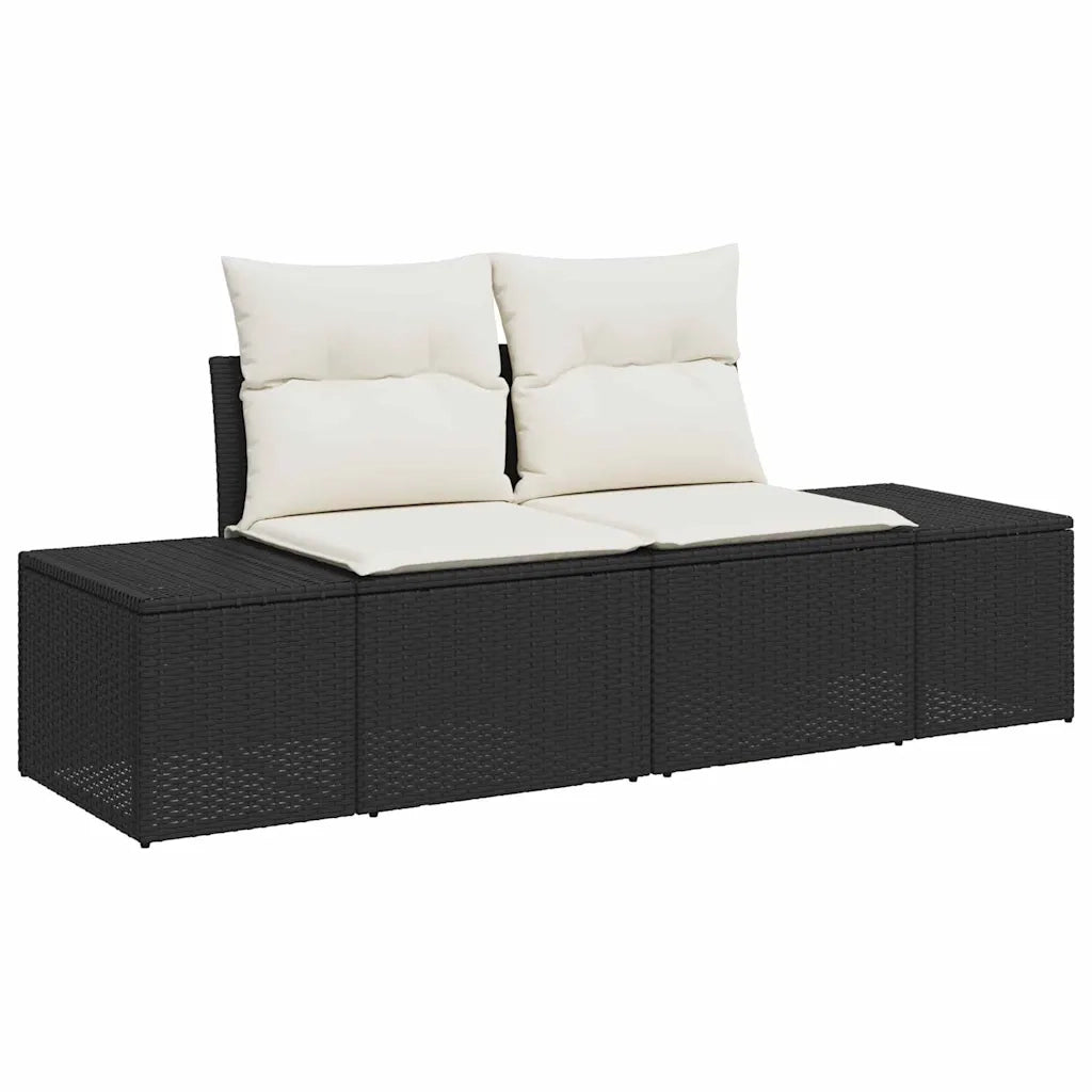 Set Divano da Giardino con cuscino 5 pcs Nero e Crema