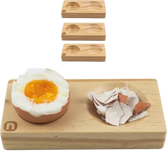Set di contenitori per uova in legno di alta qualità - confezione da 4 - design moderno e unico - senza più residui di conchiglie di uovo - ideale per la colazione