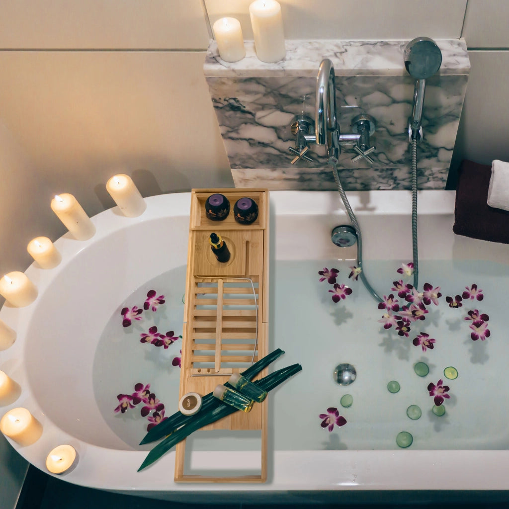 Tavoletta da bagno regolabile in bambu' ¨C Minimal ¨C per libro iPad telefono