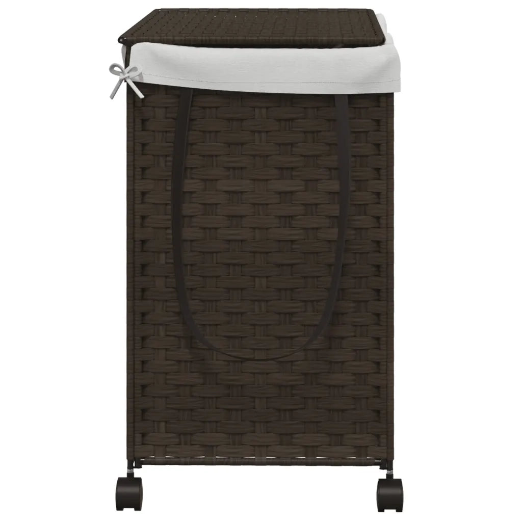 Cesto Portabiancheria Ruote Marrone Scuro 60x35x60,5 cm Rattan
