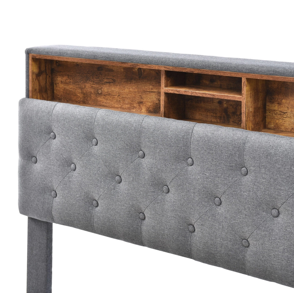 Letto matrimoniale imbottito con testiera contenitore e LED; 140x200 cm; grigio