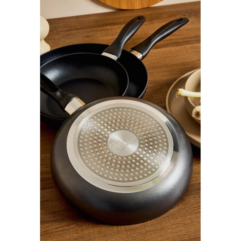 Set di 6 Padelle Alluminio Stampato Cm20 Medua Grigio Fondo Induzione Manico Bakelite