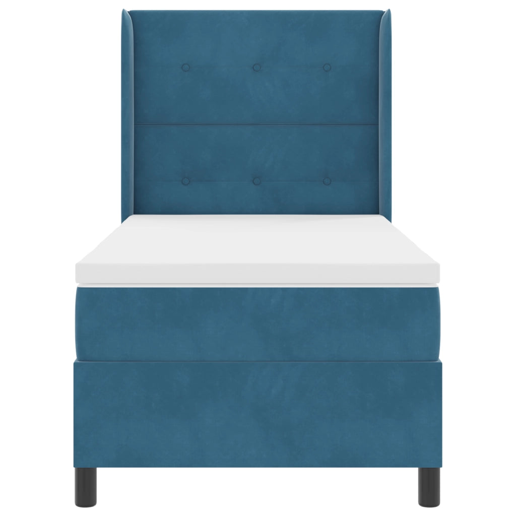 Letto Box Spring con Materasso Blu Scuro 100x200 cm Velluto