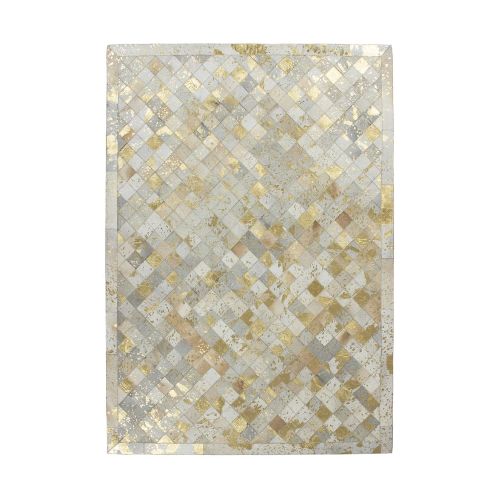 Tappeto patchwork Eclipse 200 in pelle avorio e oro