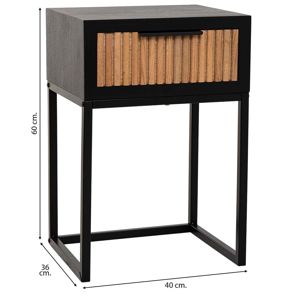 Comodino in legno e metallo 1 cassetto 40x36x60