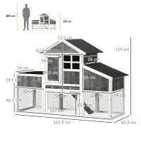 Pollaio Prefabbricato in Legno con Area Aperta, Casetta e Nido, 161.5x62.5x115cm, Grigio