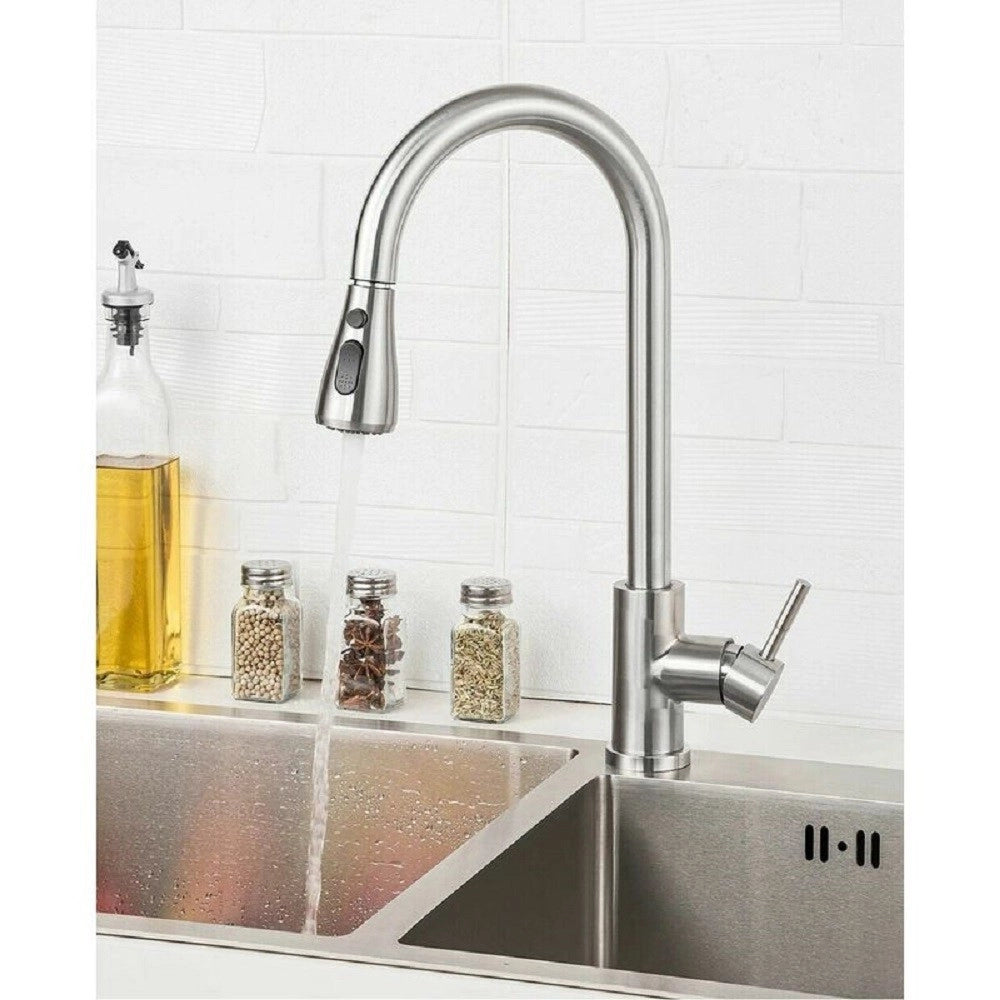 Trade Shop - Miscelatore Cucina Rubinetto Con Doccetta Estraibile Monocomando Satinato 79572 -