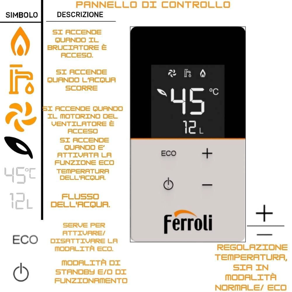 Ferroli scaldacqua gas low nox metano camera stagna tiraggio forzato *** capacità 12 litri, confezione 1