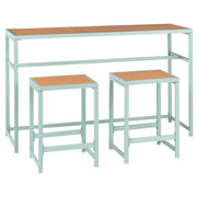 Set da giardino 3 elementi per interni ed esterni, tavolo e 2 sgabelli, acciaio, legno plastico verde chiaro design moderno