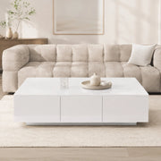 Tavolino da salotto con cassetti e vani contenitore 100x50x31 cm in truciolare bianco lucido