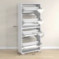 Scarpiera Salvaspazio Slim con Specchio e 4 Cassetti per 24 Paia di Scarpe, 76x26x178cm, Bianco