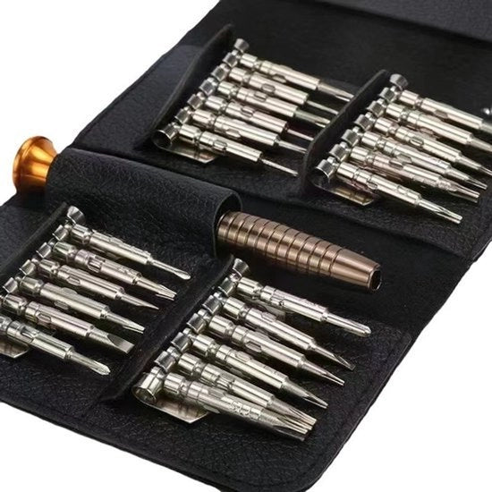 Set di attrezzi da tornio mini, set di bit da tornio preciso, 25 pezzi, set di riparazione, set di strumenti da precisione, set per laptop e cellulare (nero).