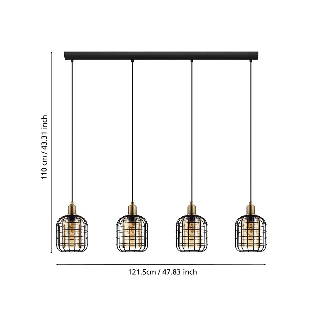 Lampadario Moderno Chisle 4 Luci Acciaio Nero