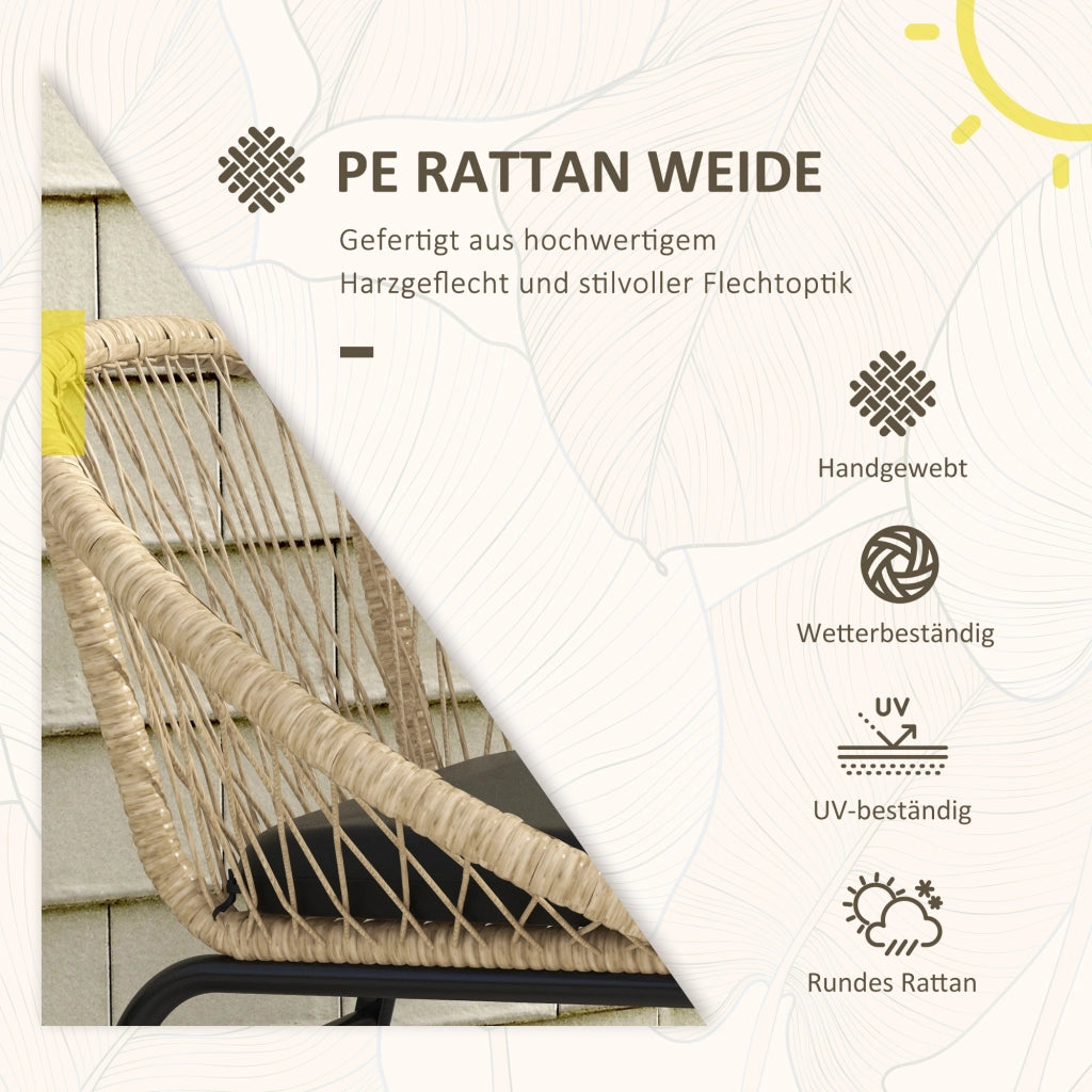 SET DA GIARDINO in rattan 3 pezzi con 2 sedie, tavolo Ø40 cm, giallo