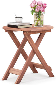 Tavolino in legno di acacia con piano rotondo, punta del divano robusta con gambe incrociate a forma di X, adatto per soggiorno, camera da letto, balcone, esterno, naturale (46 x 45)