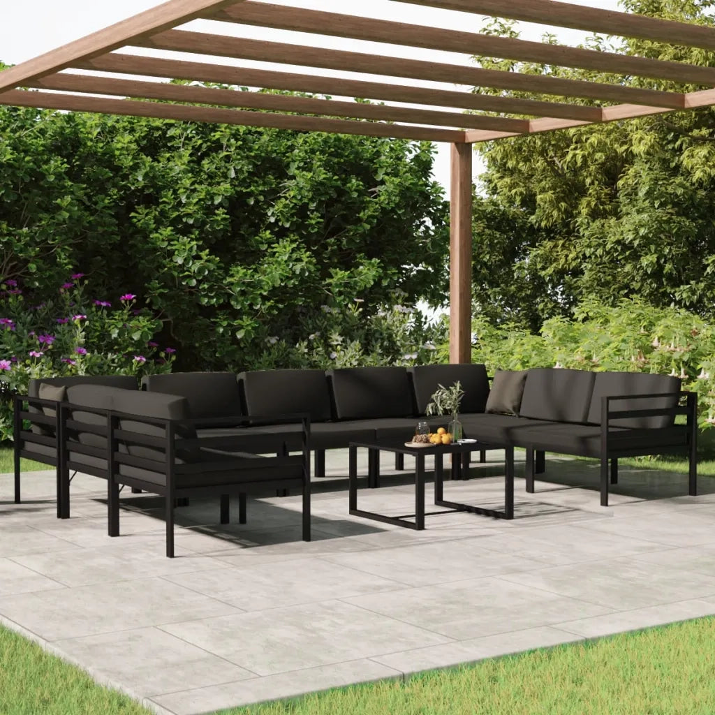 Set Divani da Giardino 10 pz con Cuscini in Alluminio Antracite cod mxl 35817