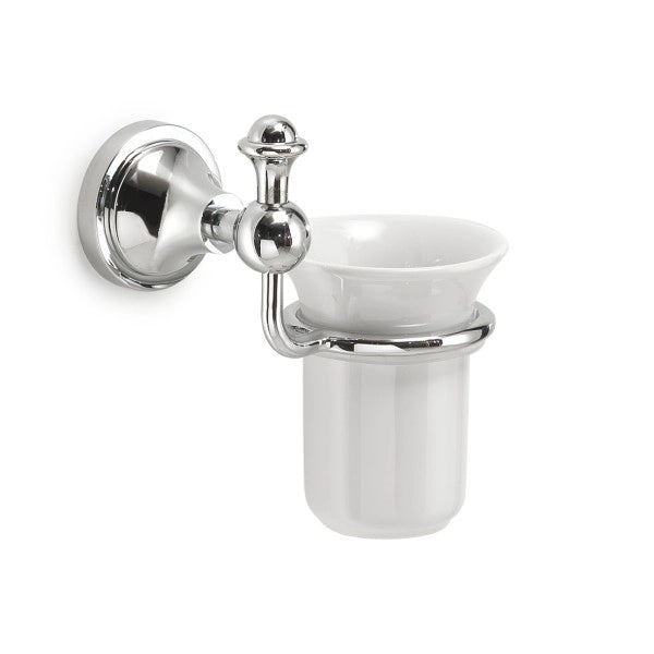 PORTA SPAZZOLINI DA PARETE IN ACCIAIO INOX E CERAMICA MODELLO NEVIS - DIM. CM (LXPXH): 13,3X10,9X15,9  - CROMATO  - GDY