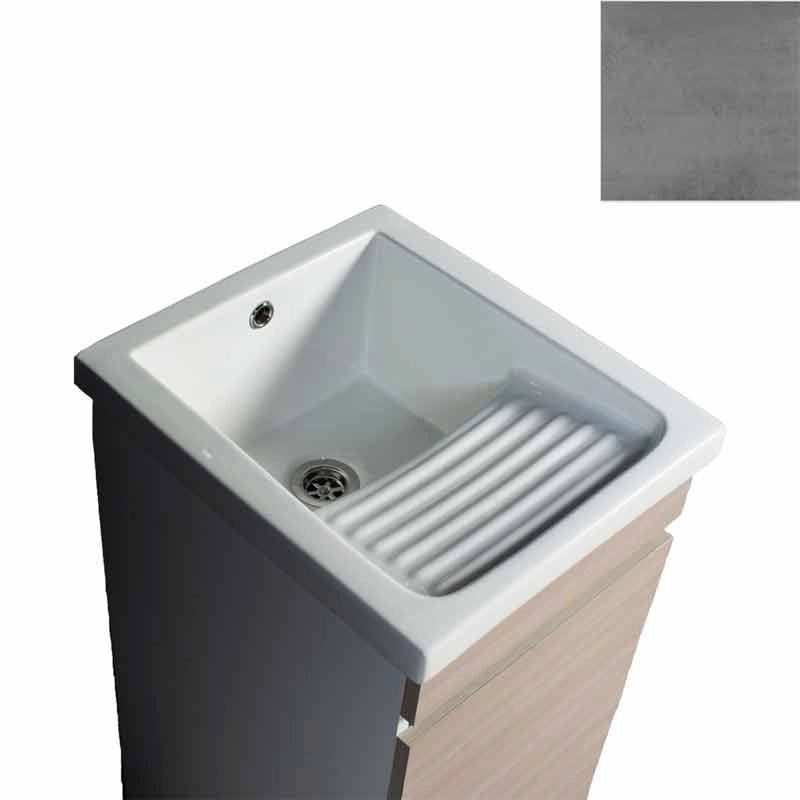 Mobile Lavatoio in Ceramica 1 Anta e Strofinatoio Integrato 45x50x86A cm Grigio Cemento