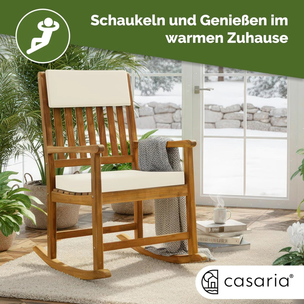 Deuba Sedia a dondolo cuscini icnlusi legno d' acacia relax seggiola basculante da giardino veranda mobili da esterno
