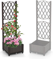Fioriera con Spalliera da Esterno in PE, Vaso Rettangolare da Giardino con Auto-Irrigante e Fori di Drenaggio, Fioriera con Grigliato per Rampicanti da Balcone (Marrone, 40 x 40 x 122 cm)
