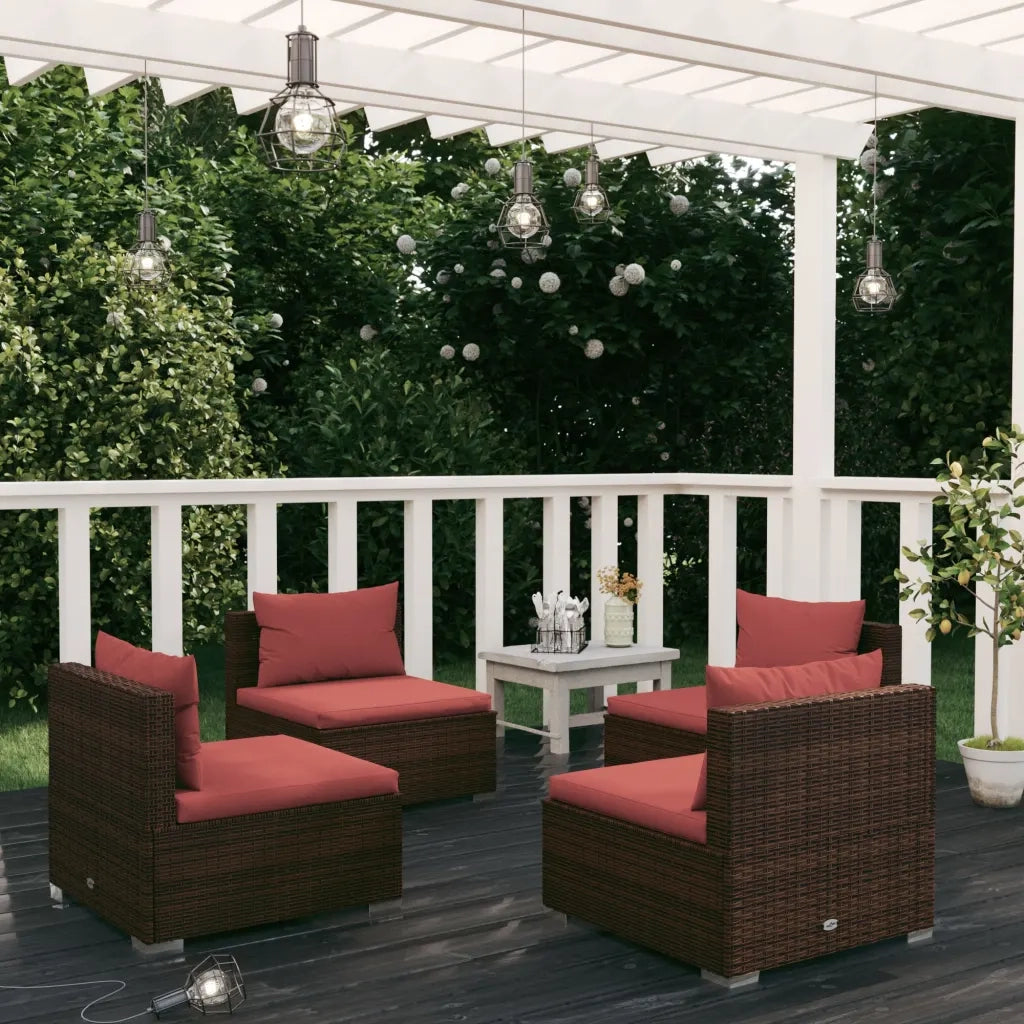 Set Divani da Giardino 4 pz con Cuscini in Polyrattan Marrone 3101531