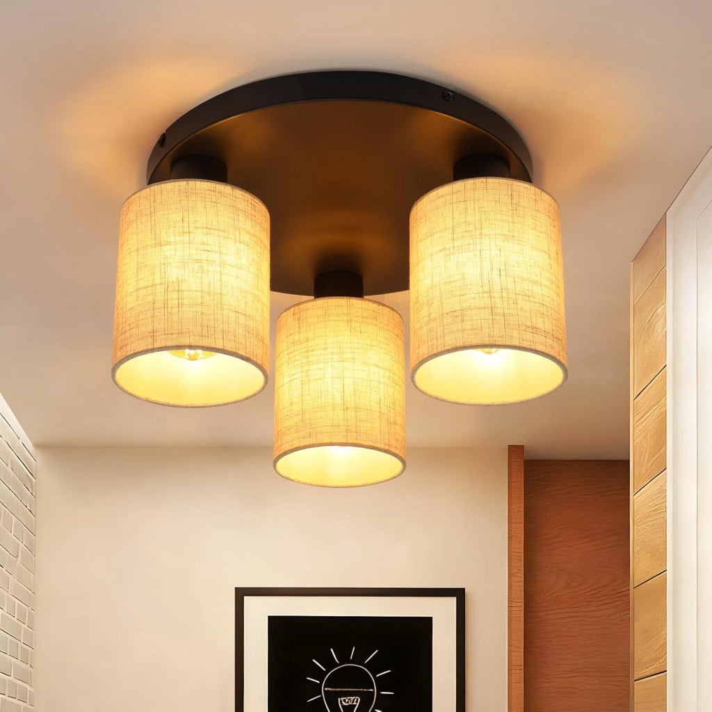 ZMH Lampada da soffitto vintage nera 3 luci E27 senza lampadine