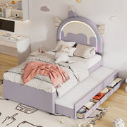 LETTO per bambini a forma di unicorno 90x200 cm PU viola con letto estraibile
