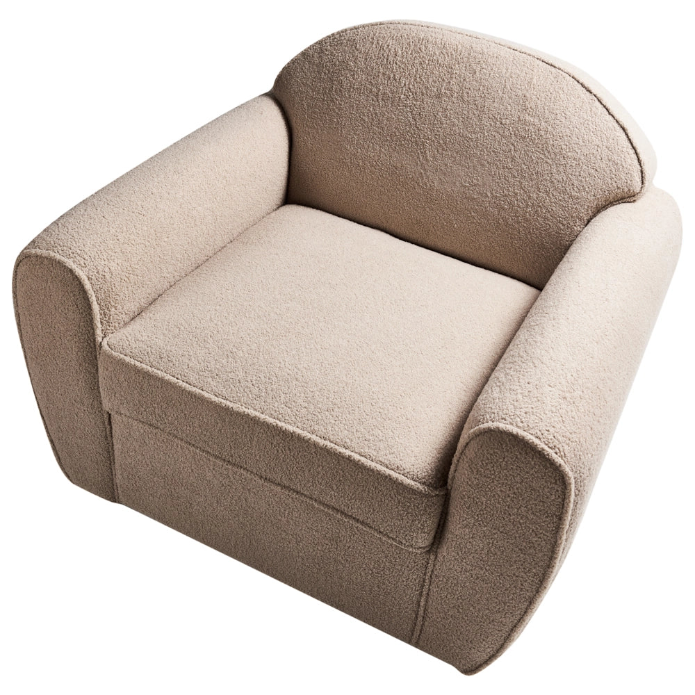 Poltrona Moderna da Soggiorno con Rivestimento in Tessuto Bouclé Marrone Chiaro Schienale Imbottito e Cuscino Spesso