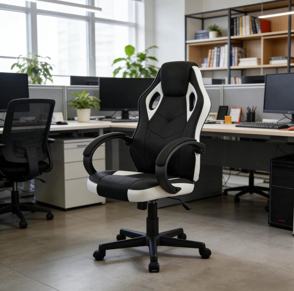 Sedia gaming ergonomica regolabile con poggiatesta nero/bianco